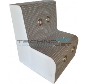 Example of bench finished with gray pool tile and stainless steel / white jets